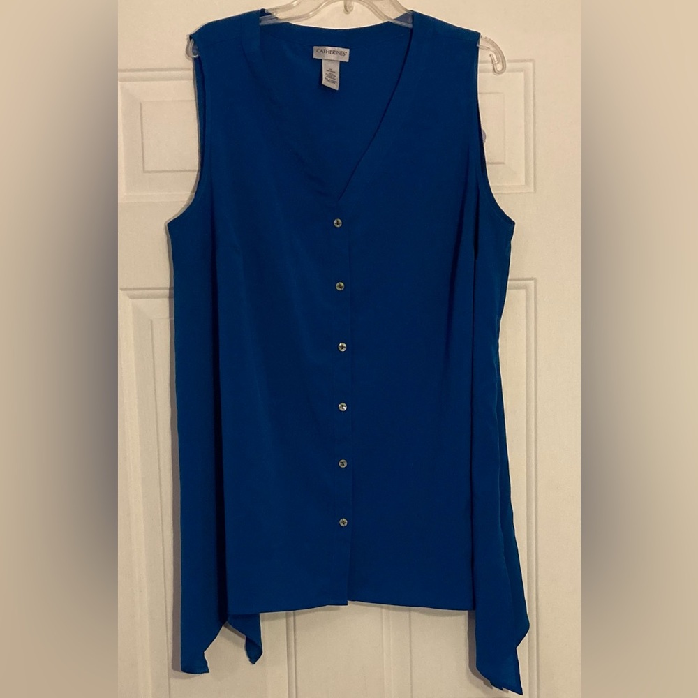 ☀️🦋☀️Catherines Vivid Blue Button-Front Sleeveless Blouse